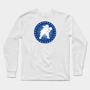 Softball Catcher In Blue Long Sleeve T-Shirt